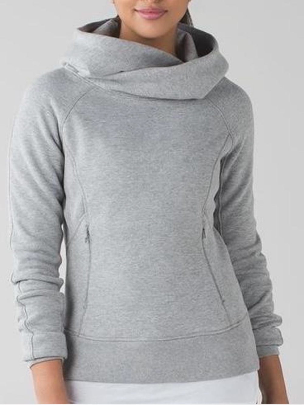 Lululemon Under Wraps Pullover Heathered Grey Hoodie. Hidden Zip Pockets. SZ 6